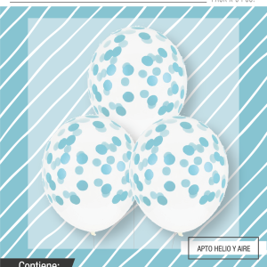 Globo cristal con confeti celeste opaco x 3