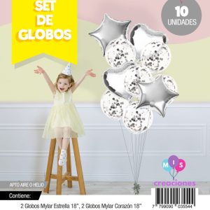 Bouquet de globos FOIL + confeti Plata