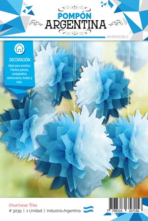 Pom pom decorativo celeste y blanco x1