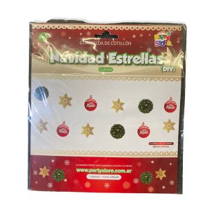 Guirnalda Navideña Estrellas Bordes Glitter Y Bolas Rojas