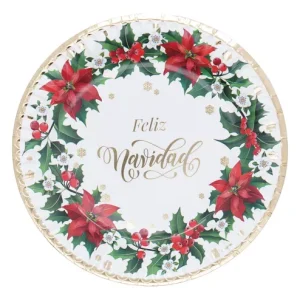 Plato Navidad Flores x6unidades