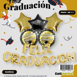 Cloned Set FELIZ GRADUACIÓN dorado x 20pcs