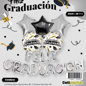 Cloned Set FELIZ GRADUACIÓN plateado x 20pcs