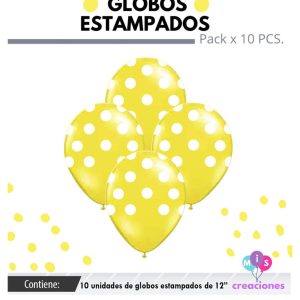 Globo De Latex Estampado Amarillo con lunares blancos x 10u