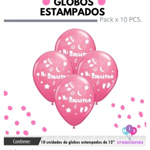 Globo De Latex Estampado mi bautismo rosa x 10