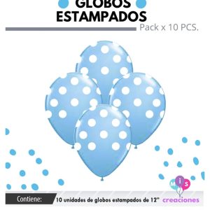 Globo De Latex Estampado Celeste con lunares blancos x 10u