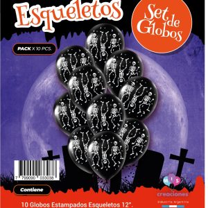 Globo De Latex Estampado De Esqueletos x 10u
