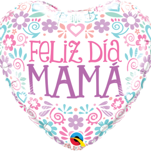Globo Feliz dia Mama corazon blanco con detalles celestes 10" x1