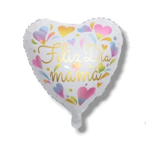 Globo Feliz dia Mamá blanco con corazones 18" x 1