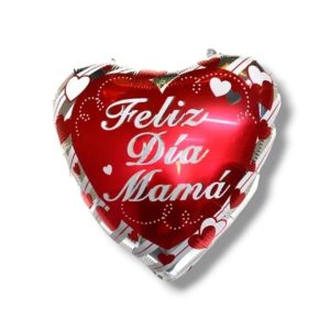 Globo Feliz dia Mamá corazon rojo y plata 18" x 1
