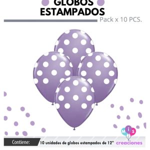 Globo De Latex Estampado Lila con lunares blancos x 10u
