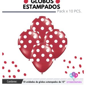 Globo De Latex Estampado Rojo con lunares blancos x 10u