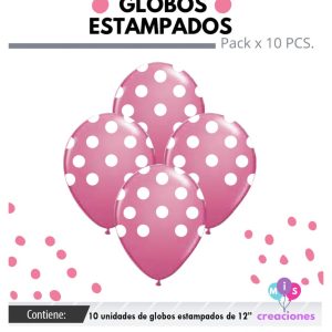 Globo De Latex Estampado Rosa con lunares blancos x 10u
