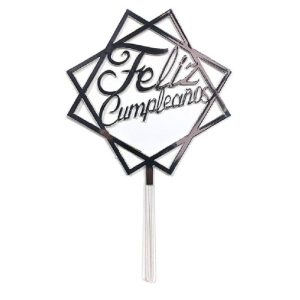 Adorno topper  de torta Feliz cumpleaños Plateado (varios modelos) - Imagen 6