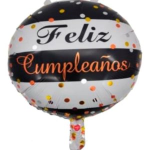 Globo De Feliz Cumple Rayado blanco y negro 10" x 1