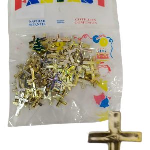 Souvenir cruz plastica dorada para comunión x100u