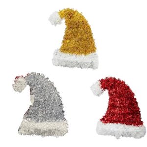Decoracion gorro papa noel metalizado (30 cm) x 1