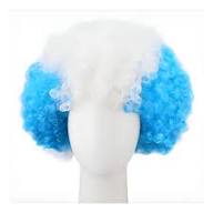 PELUCA AFRO CELESTE Y BLANCA/ ARGENTINA X1