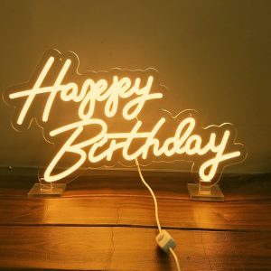 Cartel neon happy birthday luz calida x1
