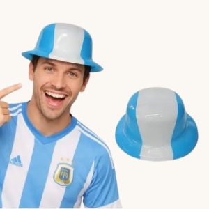Gorro bombin celeste y blanco x12