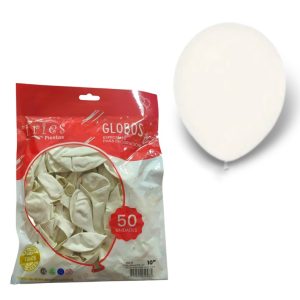 Globo de latex tries blanco x50 10" x1