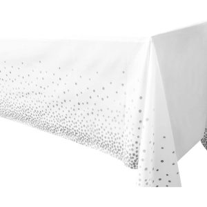 Mantel de Mesa Blanco con Lunares Plateados X1